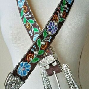 Blazin Roxx Western Belt Embroidered Floral Vine with Rhinestones & Borealys